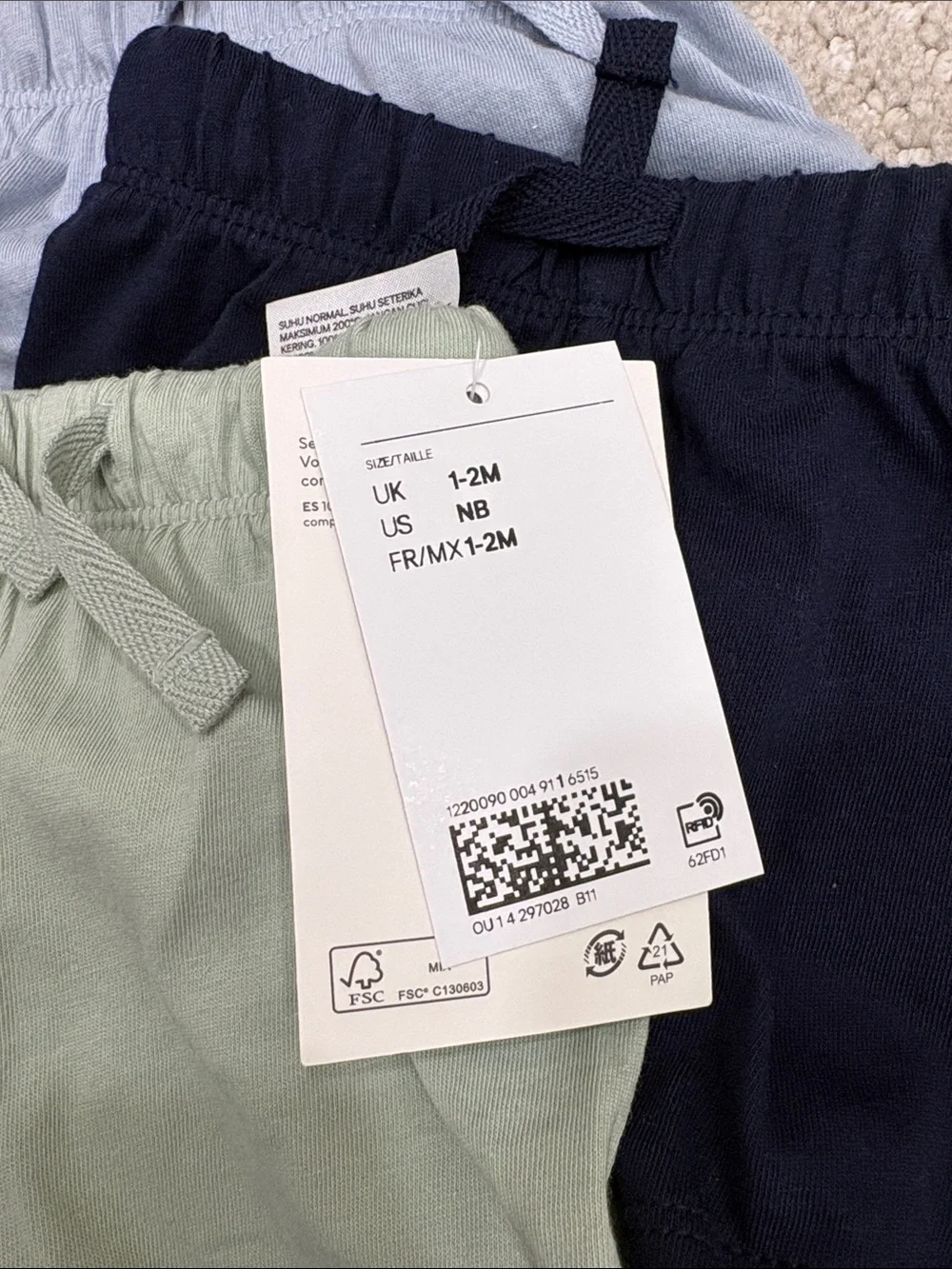 H&M Kids 3-Pack Stretch Knit Shorts - Light Blue, Navy, Sage